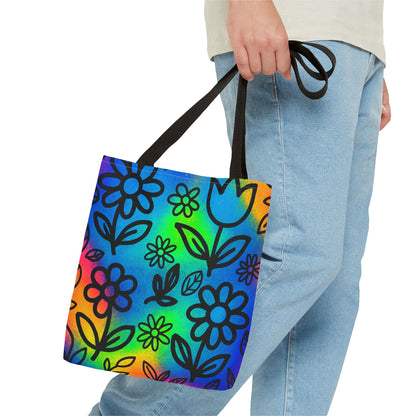 Rainbow Floral Tote Bag | Colorful Reusable Shopper