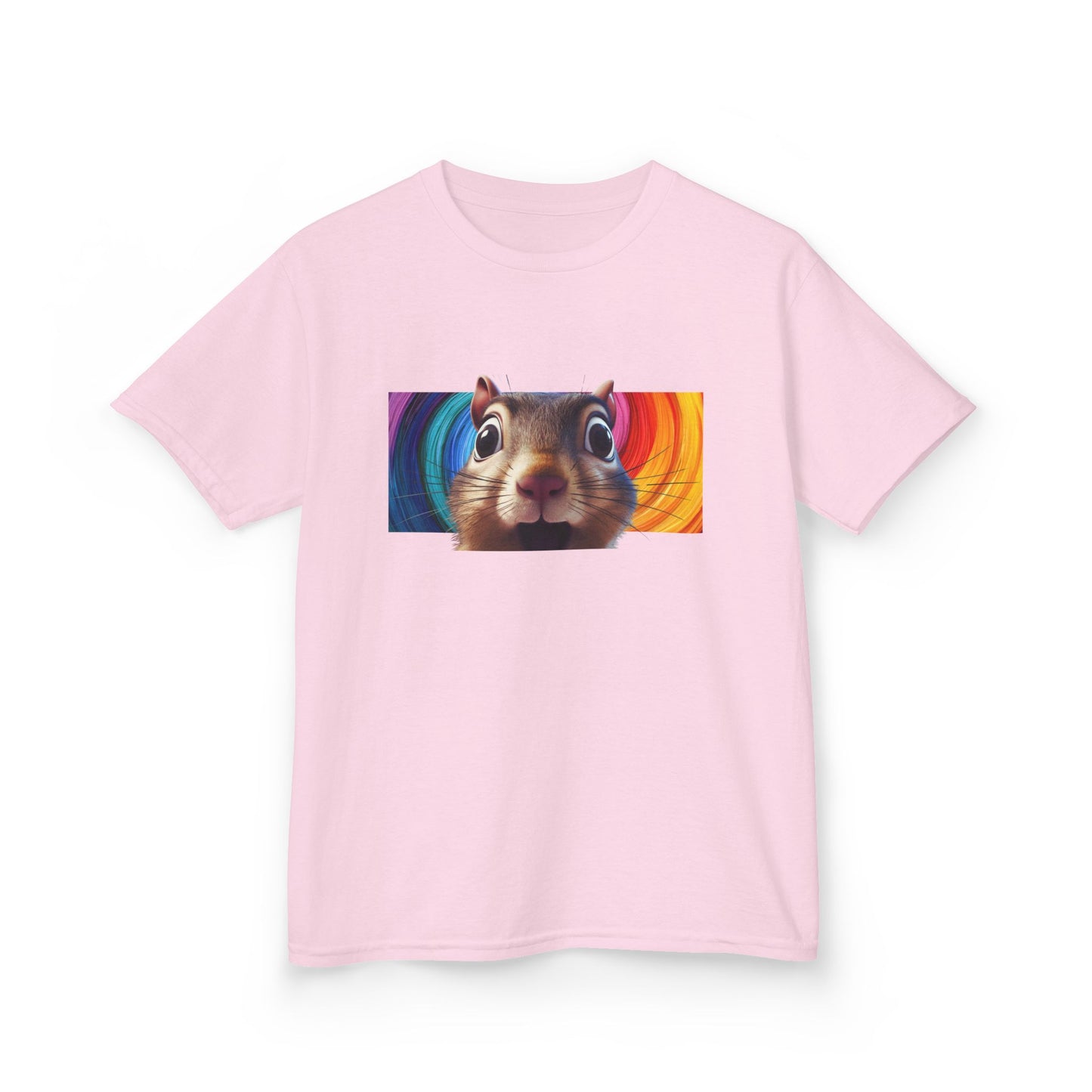 Funny Squirrel Kids T Shirt with Cute Cartoon Chipmunk Rainbow Graphic Tee Squeek Squeek Animal Lover Gift Yellow Childrens Shirt
