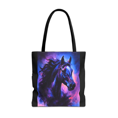 Bold Horse Tote Bag, Vibrant Blue & Purple Wild Spirit Artwork