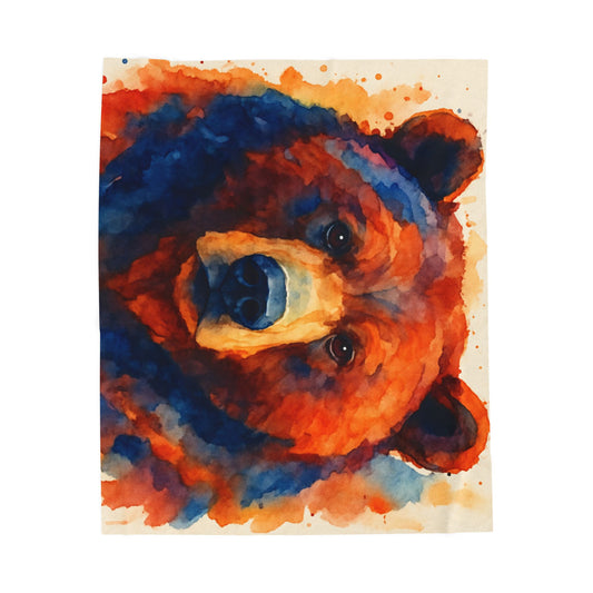 Colorful Watercolor Bear Velveteen Blanket | Artistic Animal Throw