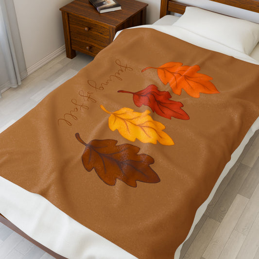Feeling of Fall Blanket with Autumn Leaves, Cozy Fall Throw Blanket, Seasonal Fall Decor Bedding, Warm Autumn Home Blanket Gift