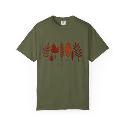 Falling for Autumn Shirt Cozy Fall Leaves Graphic Tee for Seasonal Outfits Unisex Garment Dyed T shirt