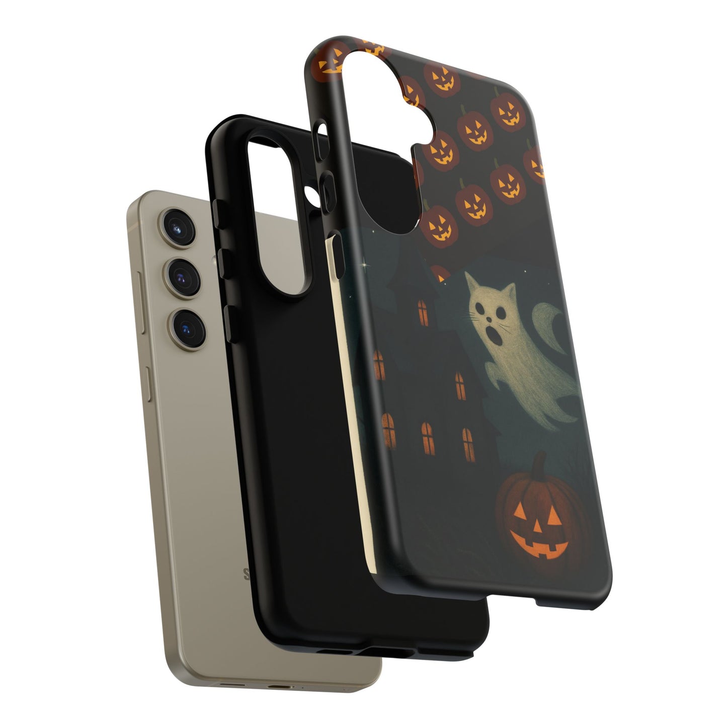 Phone Case, Halloween Haunted House Cat Ghost  iPhone 16, 15, 14, Pixel 8, 6 Samsung Galaxy 25, 24, 23