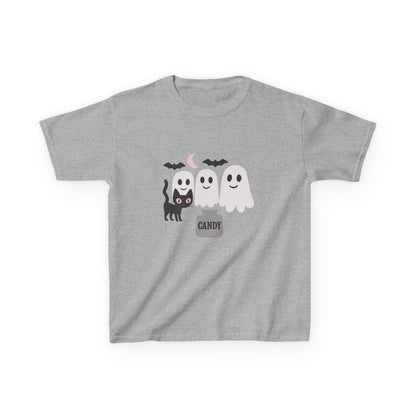 Halloween Youth Shirt Ghost Cat Candy Tee Boy Girl Pink Kids Trick or Treat T-Shirt Kids Heavy Cotton™ Tee