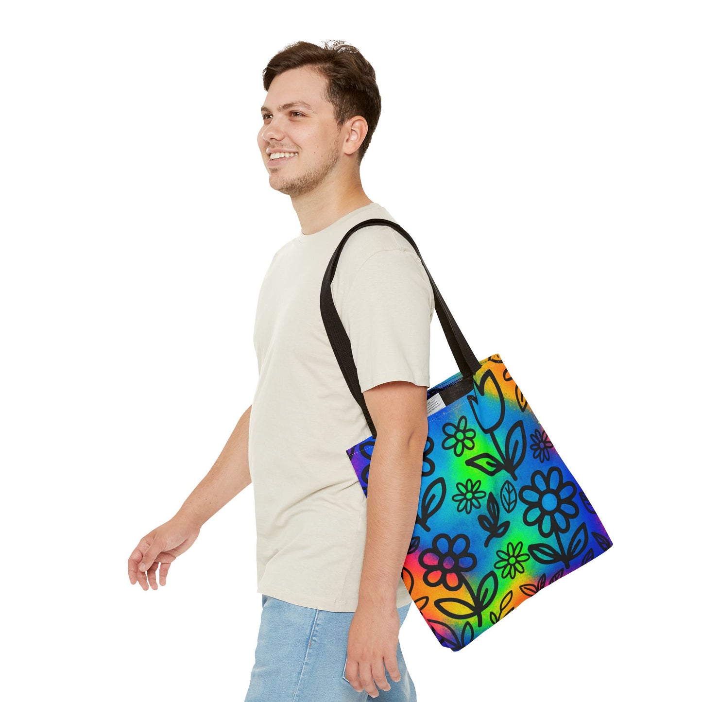 Rainbow Floral Tote Bag | Colorful Reusable Shopper