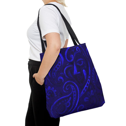 Blue Abstract Face Paisley Tote Bag | All-Over Print