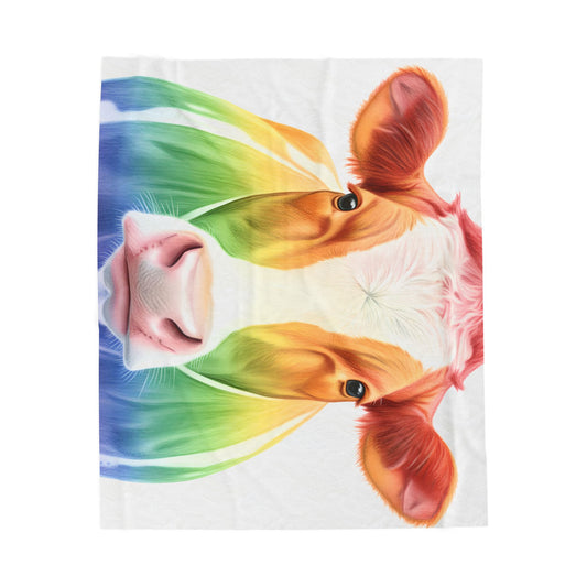 Rainbow Cow Velveteen Plush Blanket | Colorful Farm Animal Throw