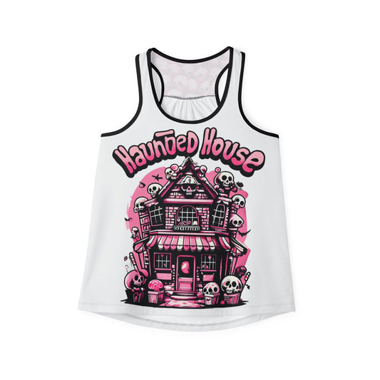 Haunted House Halloween Tank Top  Pink Gothic Spooky Skeleton Shirt  Womens Racerback Women's Tank Top