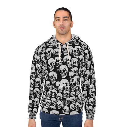 Bold Gothic Skull Hoodie for Men Black and White Skeleton Streetwear, Halloween Punk Rock Pullover Sweatshirt