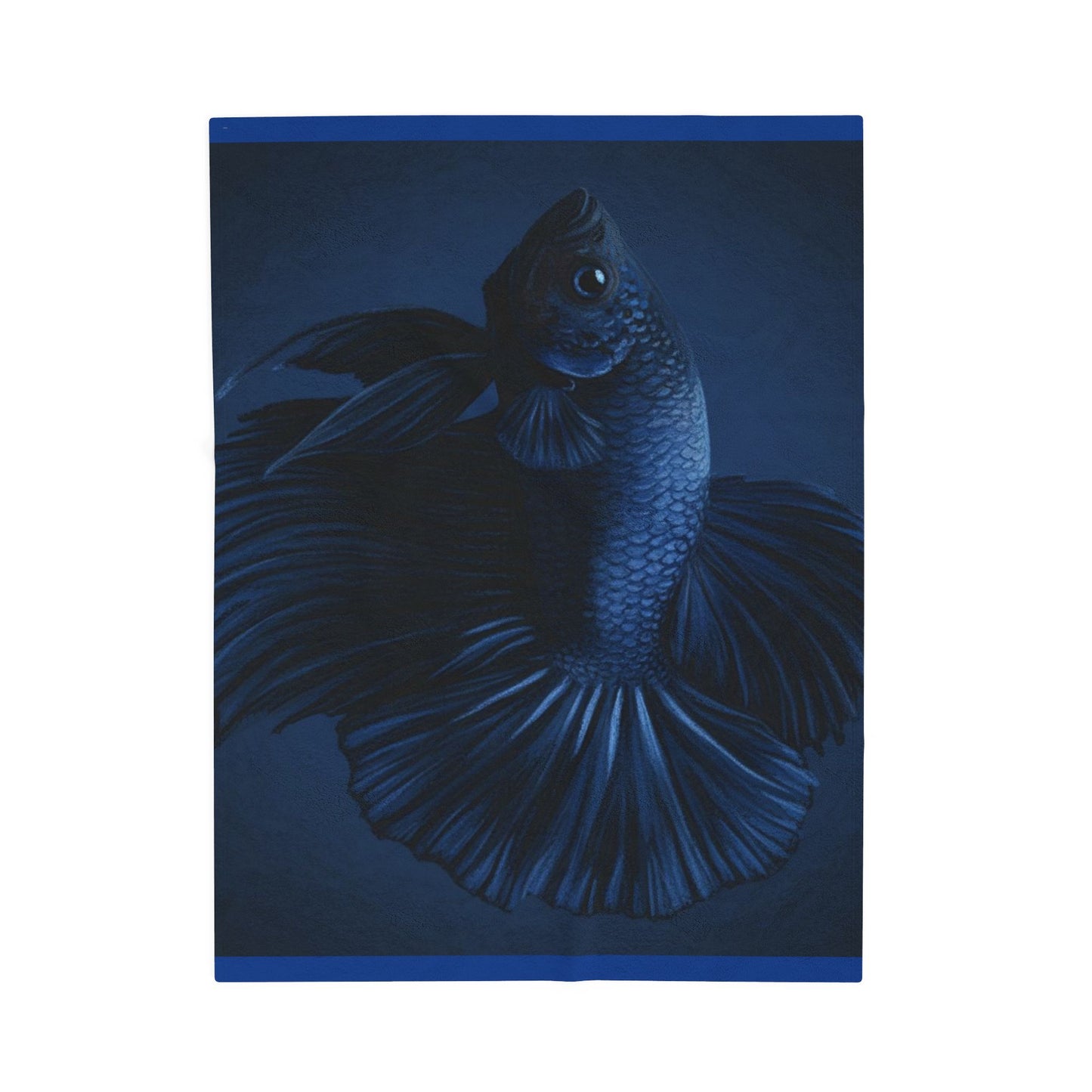 Blue Betta Fish Velveteen Plush Blanket | Dark Aquatic Fish Illustration