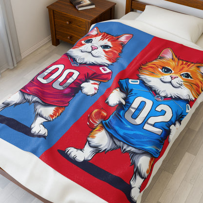 Football Cat Blanket Sports Team Cozy Throw, Funny Kitty Sports Blanket, Animal Print Fleece, Football Fans, Cozy Stadium Blanket
