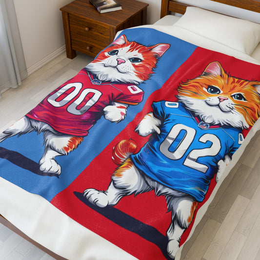 Football Cat Blanket Sports Team Cozy Throw, Funny Kitty Sports Blanket, Animal Print Fleece, Football Fans, Cozy Stadium Blanket