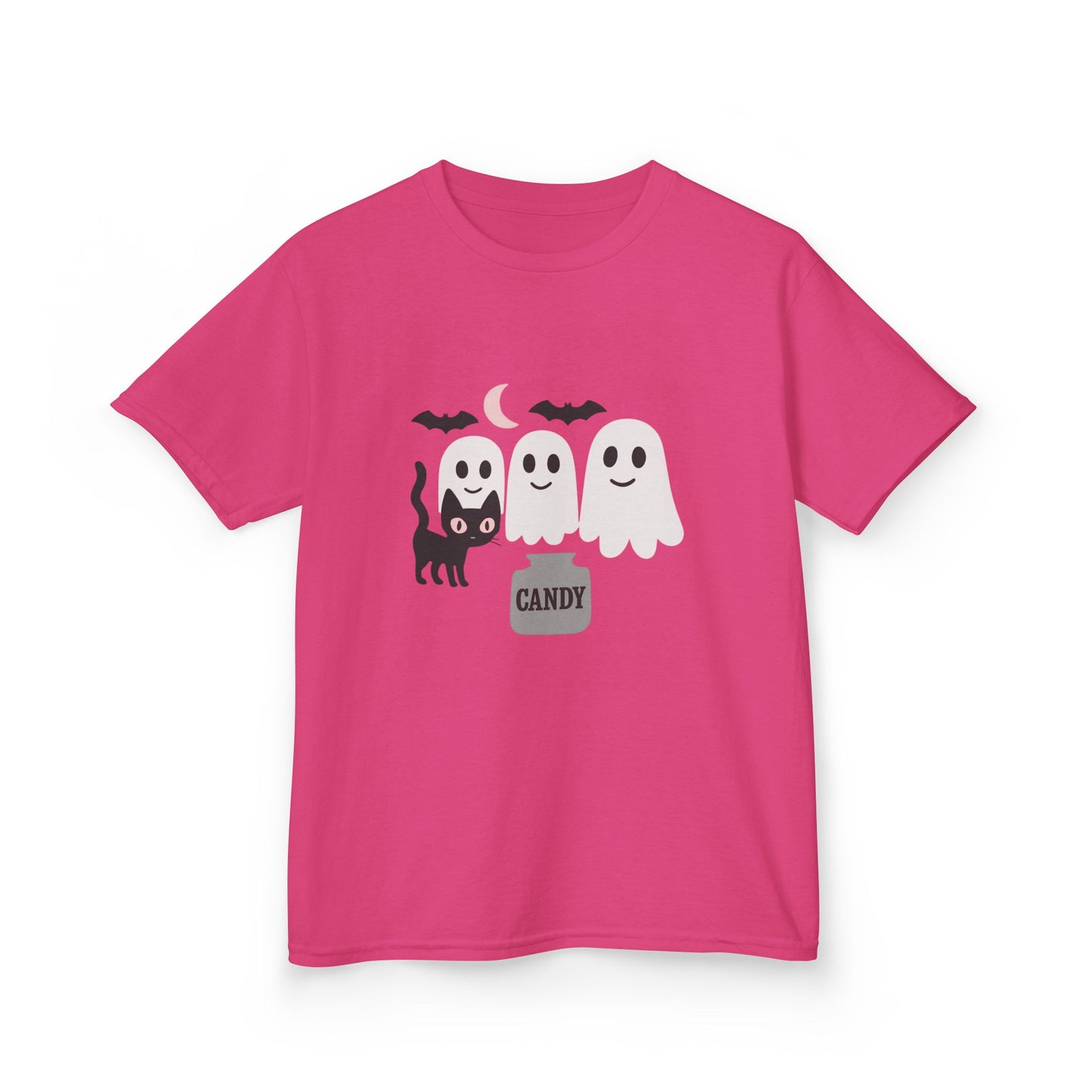Halloween Youth Shirt Ghost Cat Candy Tee Boy Girl Pink Kids Trick or Treat T-Shirt Kids Heavy Cotton™ Tee