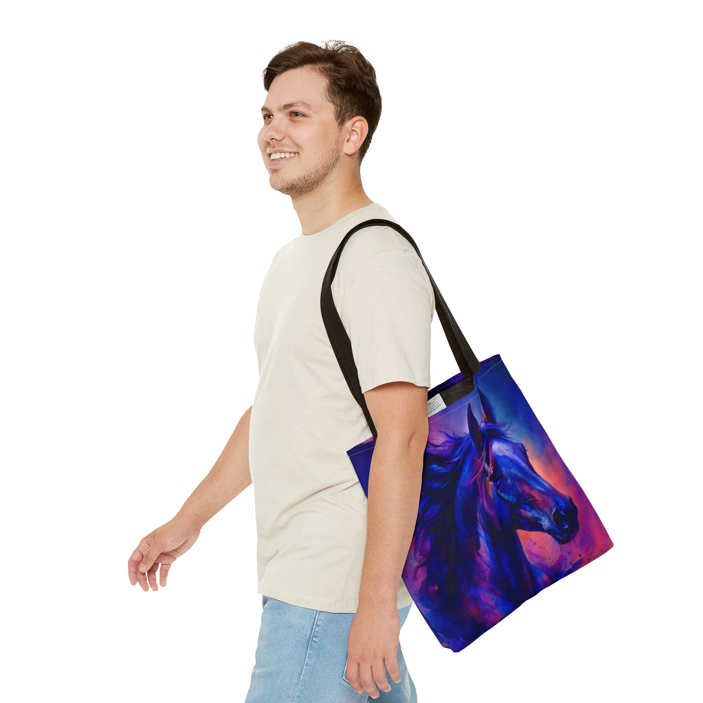 Bold Horse Tote Bag, Vibrant Blue & Purple Wild Spirit Artwork
