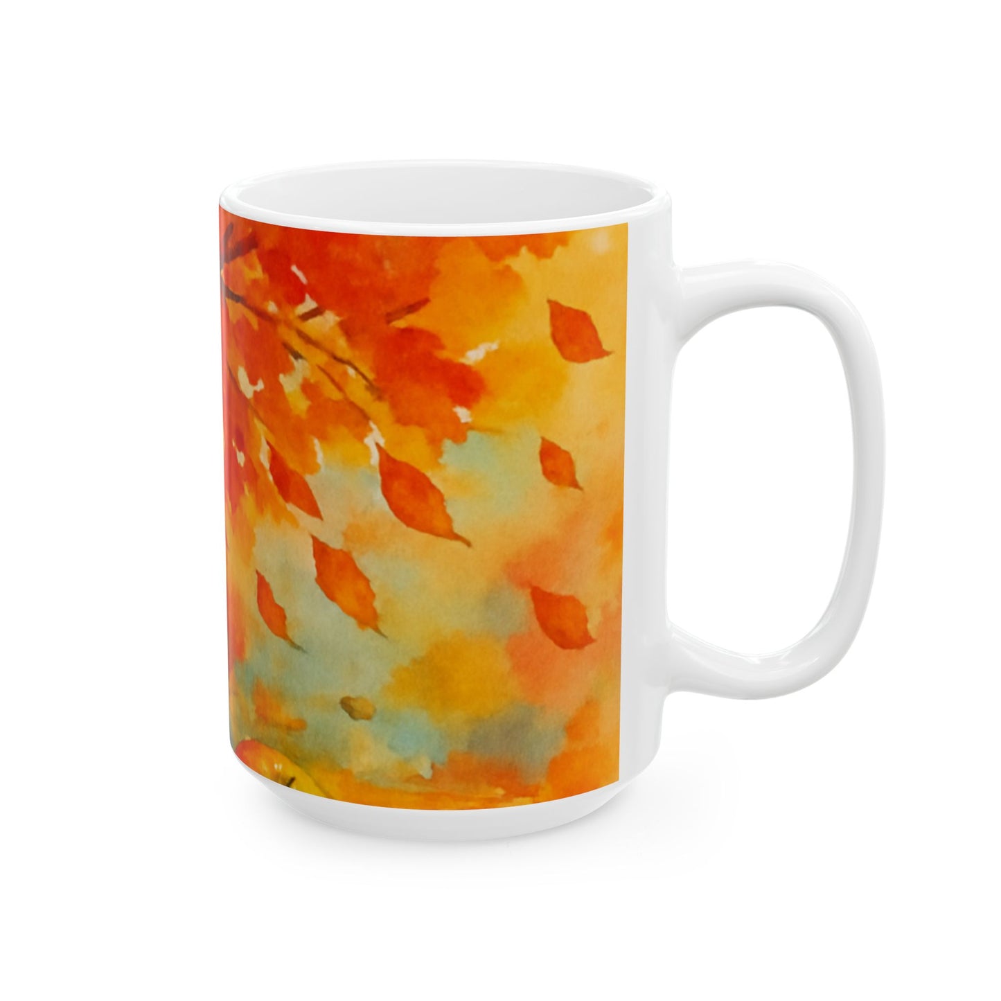 Autumn Watercolor Mug  Cozy Fall Leaves Ceramic Coffee Cup Gift Ceramic Mug, (11oz, 15oz)