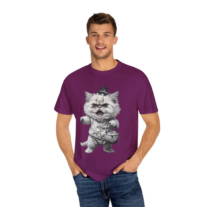 Angry Halloween Cat T Shirt  Funny Spooky Kitten Tee  Gothic Trick or Treat Shirt Unisex Garment Dyed T shirt