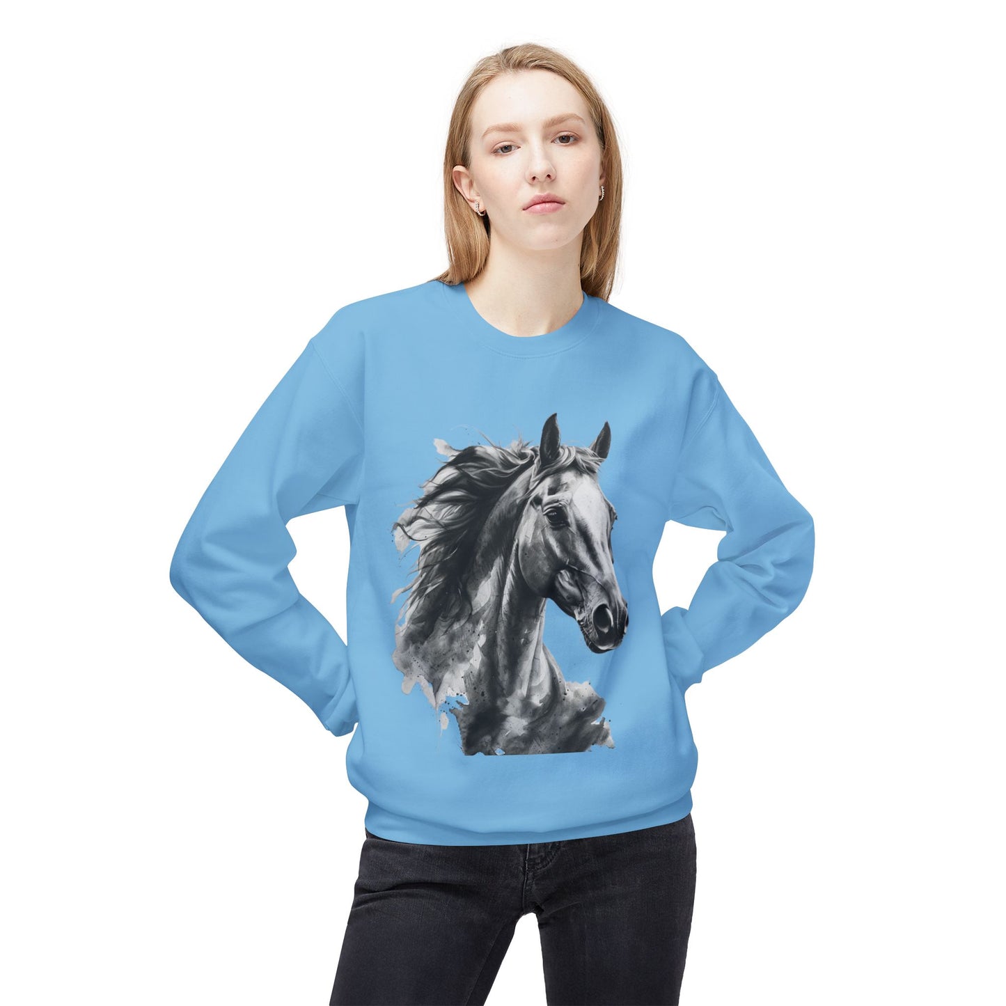 Horse Lover Sweatshirt Black and White Equestrian Art Pullover