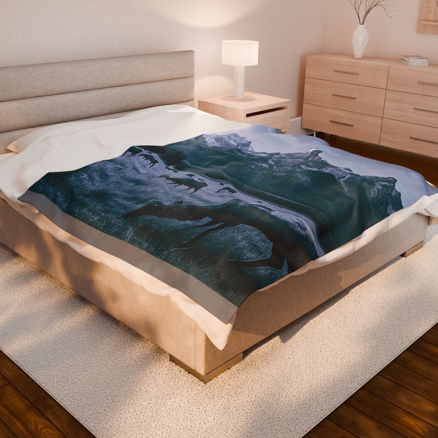 Rustic Elk Mountain Throw Blanket Wildlife Lodge Cabin Decor, Nature Scene Bed Cover, Elk Herd Western Gift  Velveteen Plush Blanket