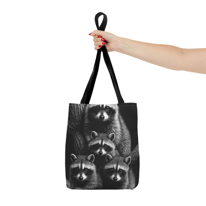 Raccoon Family Tote Bag | Black & White Wildlife Aesthetic