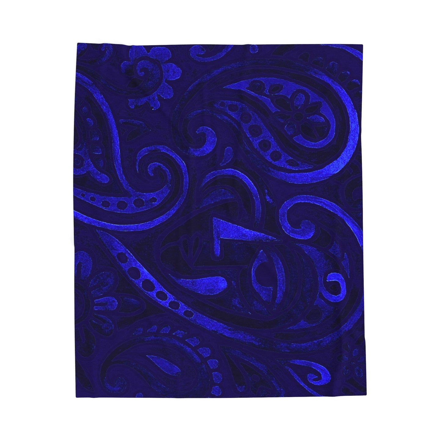 Blue Paisley Pattern Velveteen Plush Blanket | Navy Swirl Home Throw