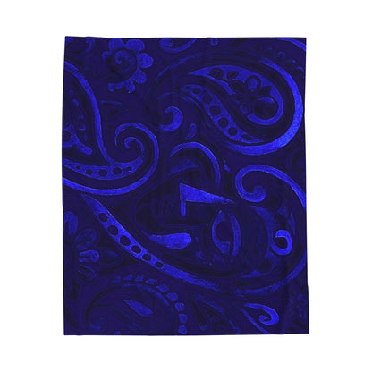 Blue Paisley Pattern Velveteen Plush Blanket | Navy Swirl Home Throw