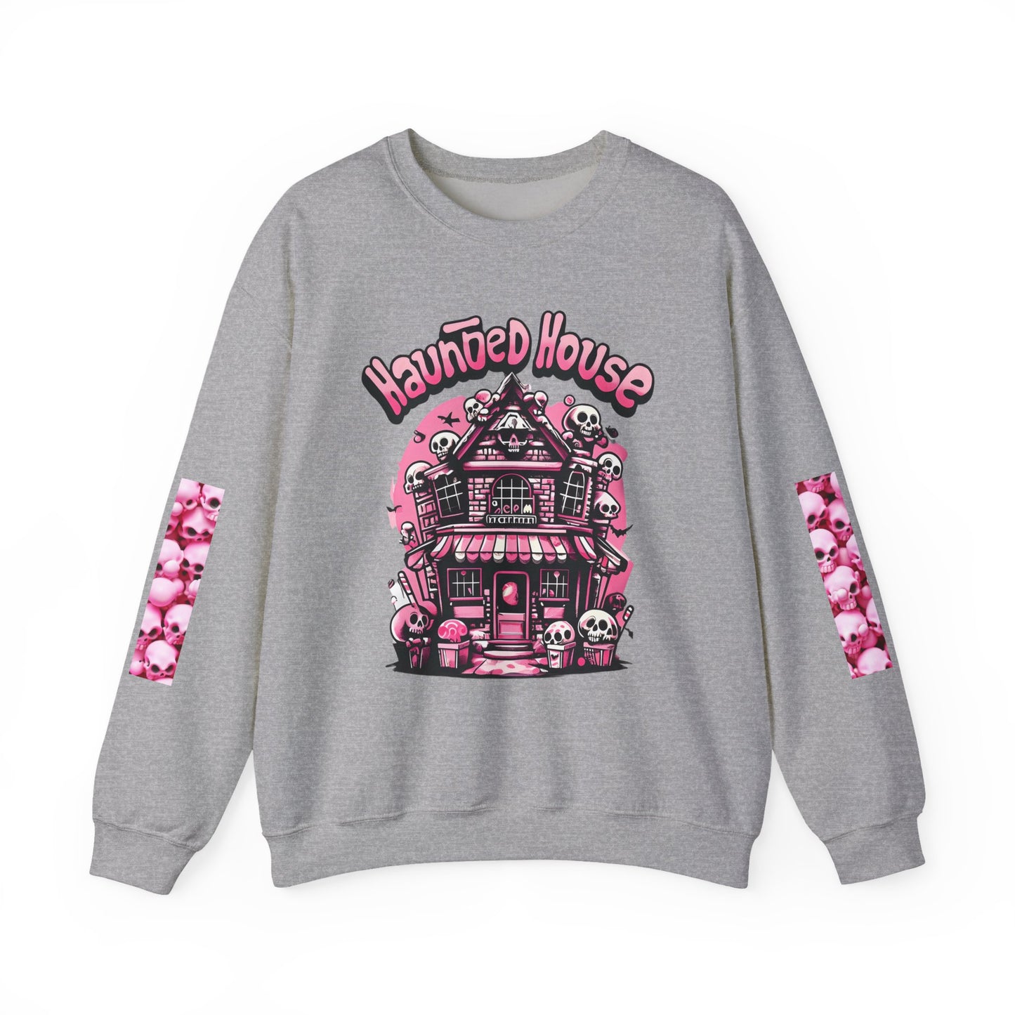 Haunted House Skull Sweatshirt Pink - Spooky Cute Pink & Black Aesthetic, Men, Women, Pink Skull,