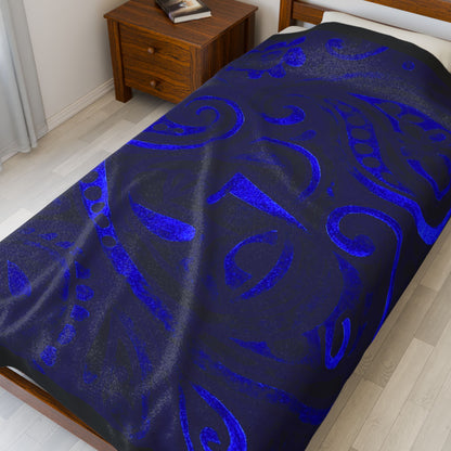 Blue Paisley Pattern Velveteen Plush Blanket | Navy Swirl Home Throw