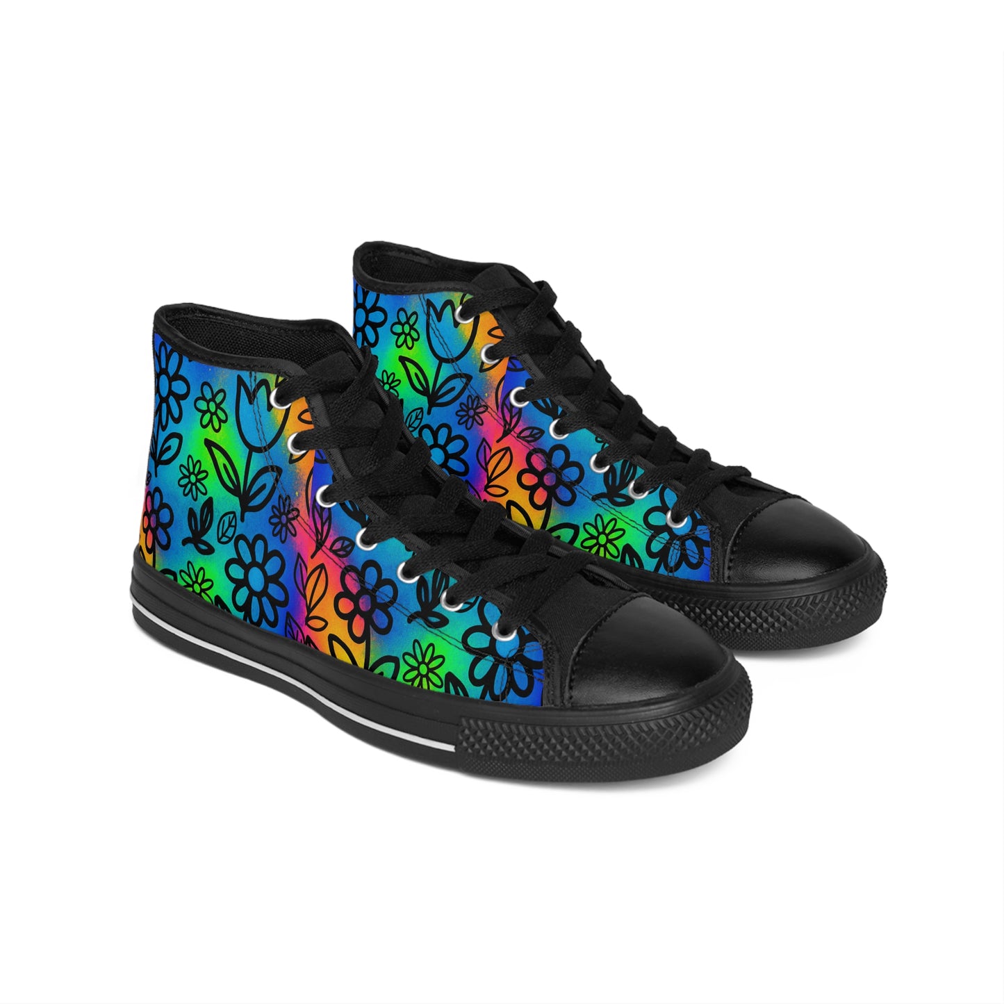 Rainbow Floral Sneakers | Colorful High-Top Flower Shoes
