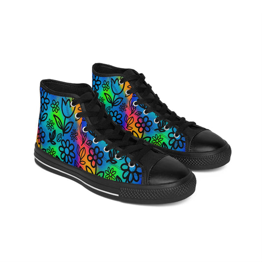 Rainbow Floral Sneakers | Colorful High-Top Flower Shoes