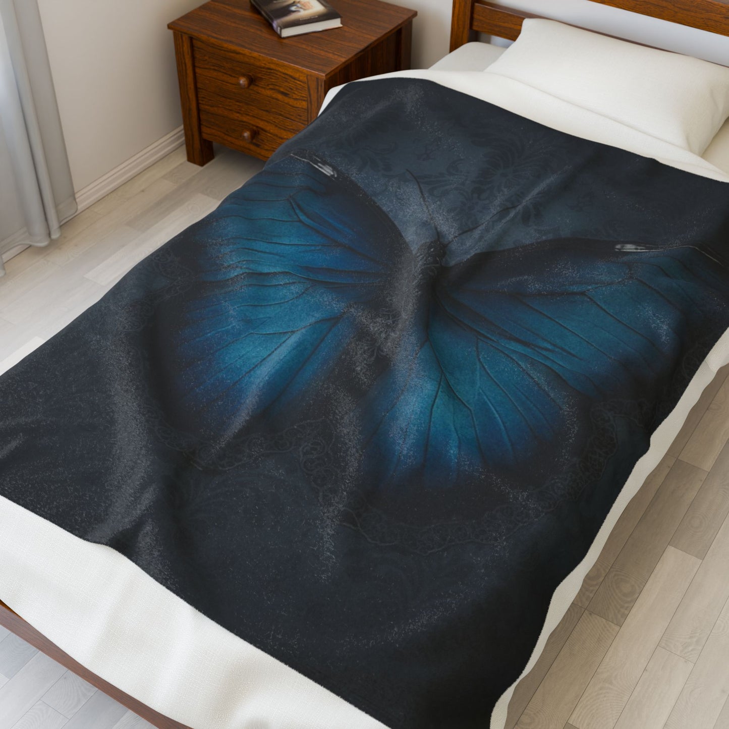 Blue Butterfly Plush Blanket | Gothic Nature Art Throw
