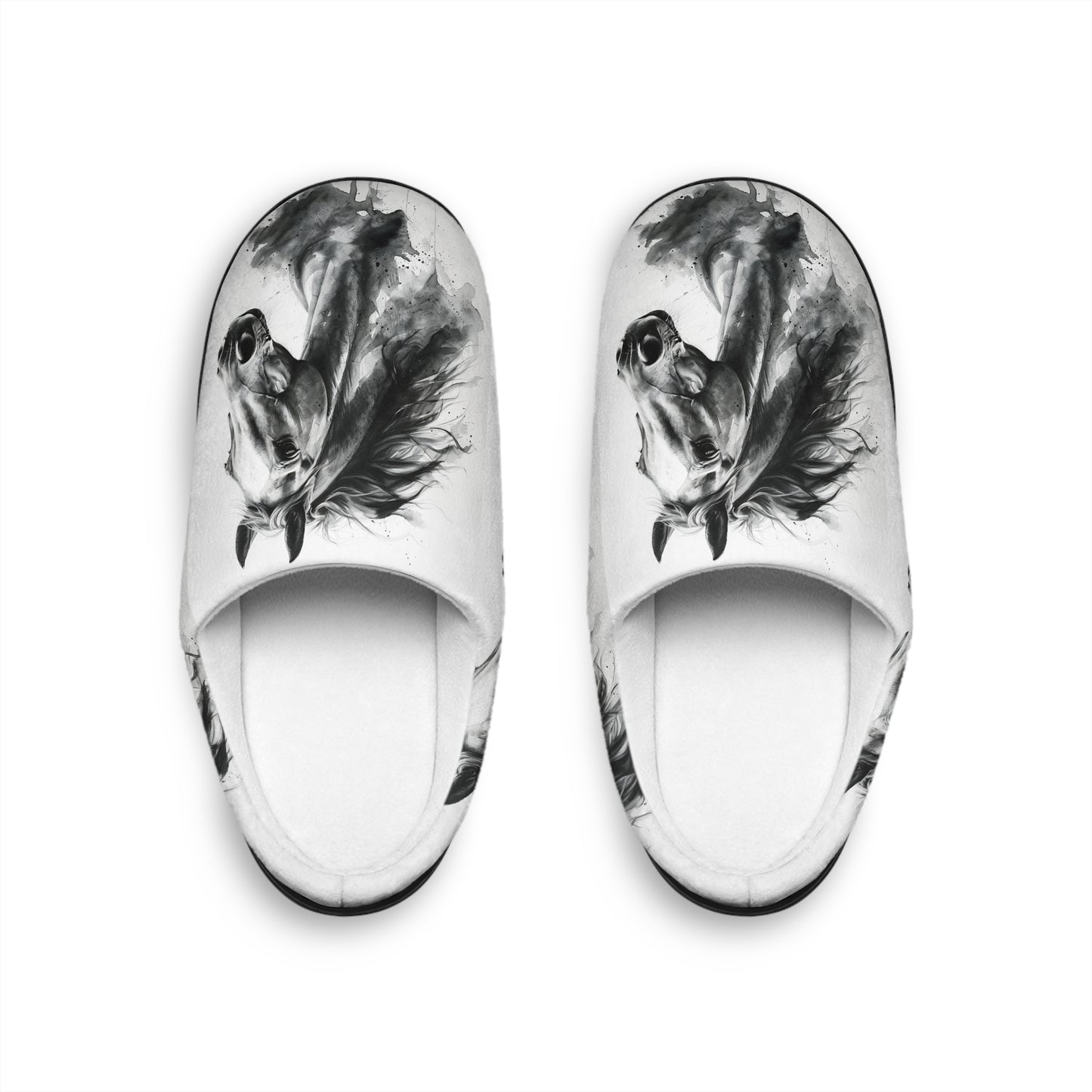Black and White Horse Slippers Cozy Indoor Equestrian Footwear, Western Ranch Style Gift