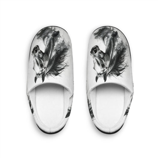 Black and White Horse Slippers Cozy Indoor Equestrian Footwear, Western Ranch Style Gift