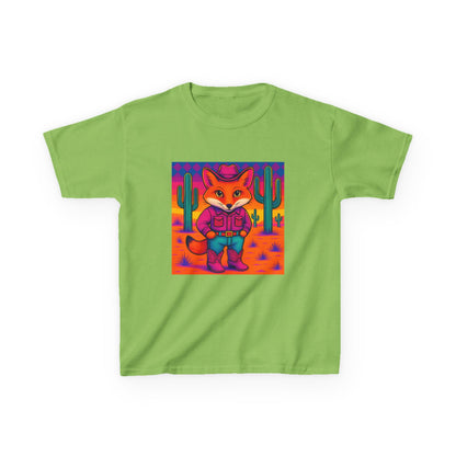 Cowboy Fox Kids T Shirt Cute Western Animal Shirt  Unisex Youth Tee for Boys and Girls  Neon Desert Y2K Style Kids Heavy Cotton™ Tee