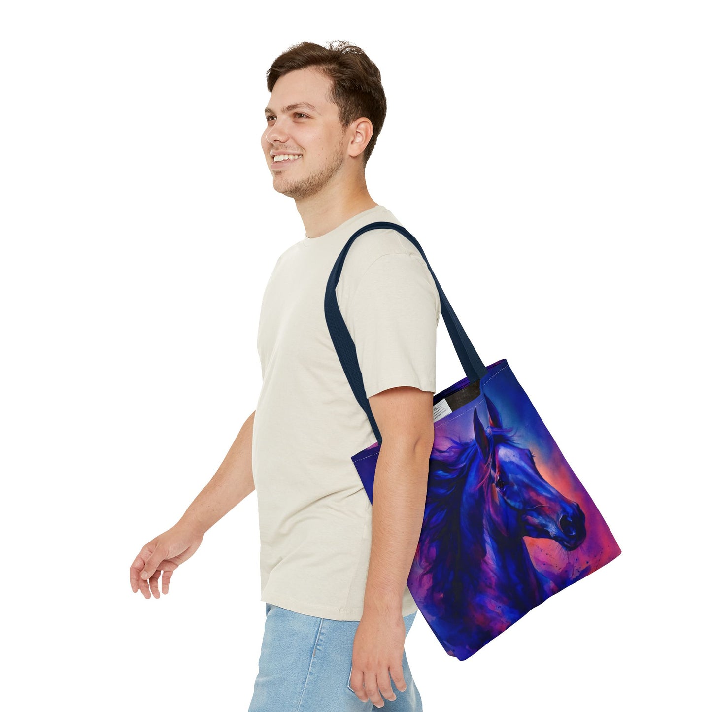 Bold Horse Tote Bag, Vibrant Blue & Purple Wild Spirit Artwork