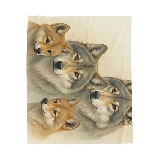 Wolf Family Illustration Blanket | Plush Velveteen Throw