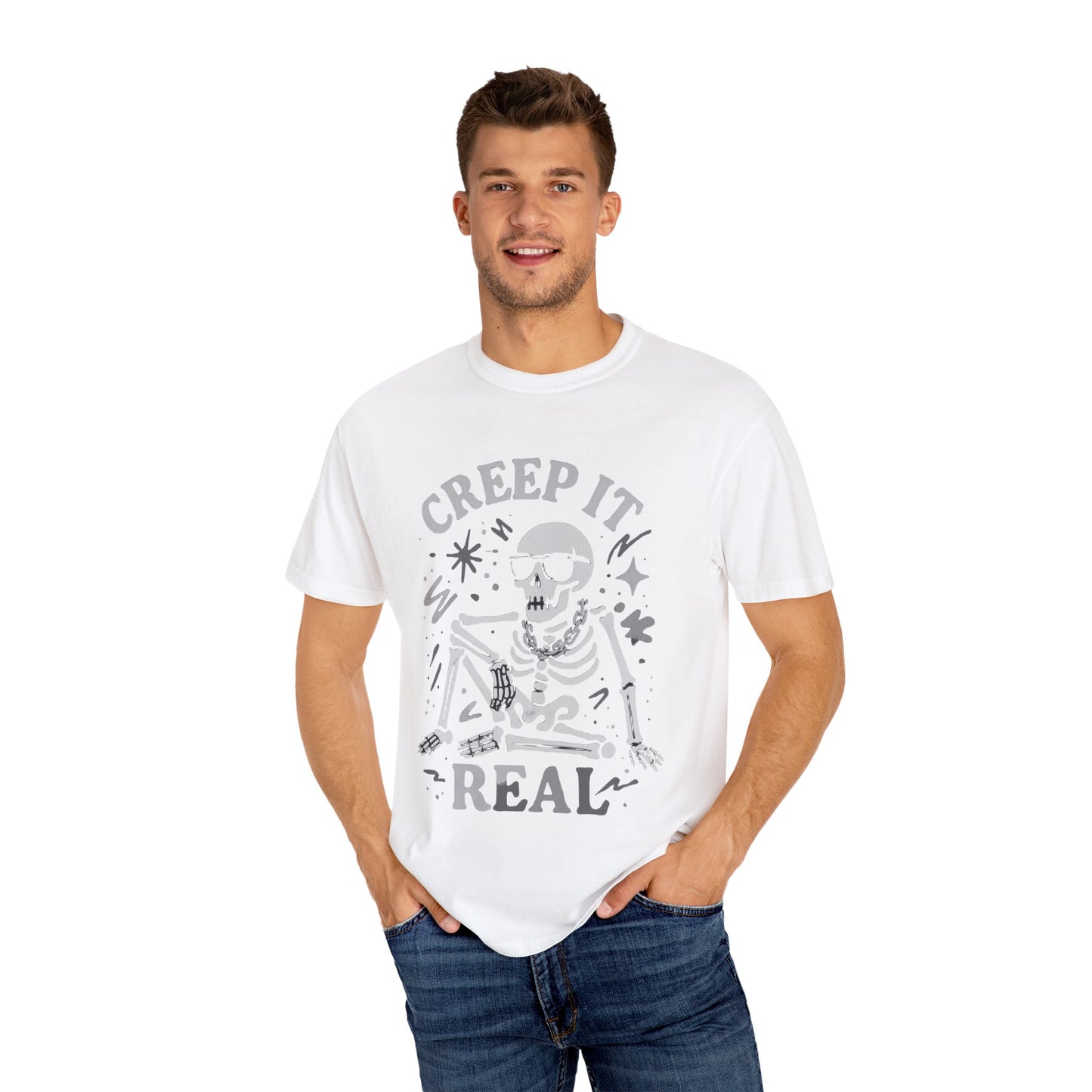 Creep It Real Skeleton T Shirt Funny Urban Halloween Graphic Tee Unisex Black Spooky T Shirt Unisex Garment Dyed  Tshirt Men Women