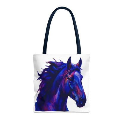 Bold Horse Tote Bag, Vibrant Blue & Purple Wild Spirit Artwork