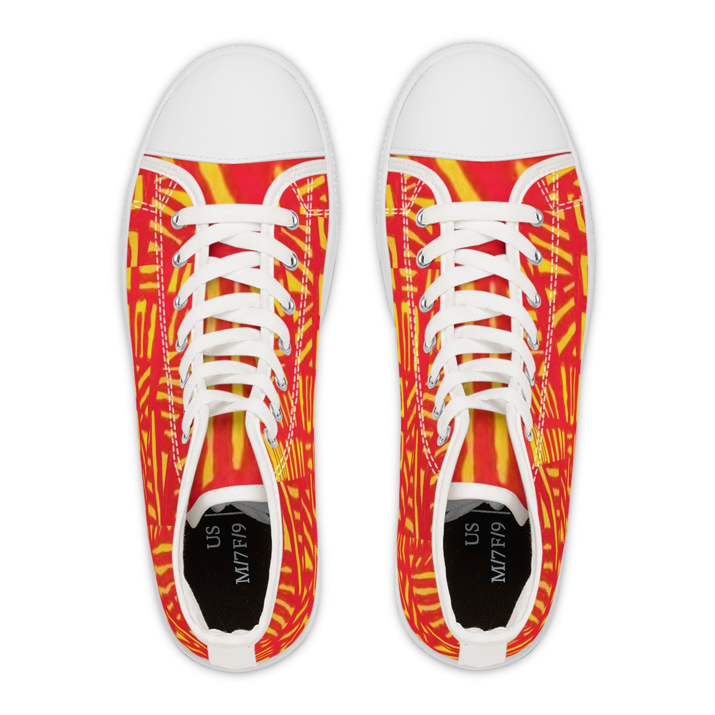 Abstract Red Yellow Tribal Pattern High Top Sneakers | Bold Graphic Shoes