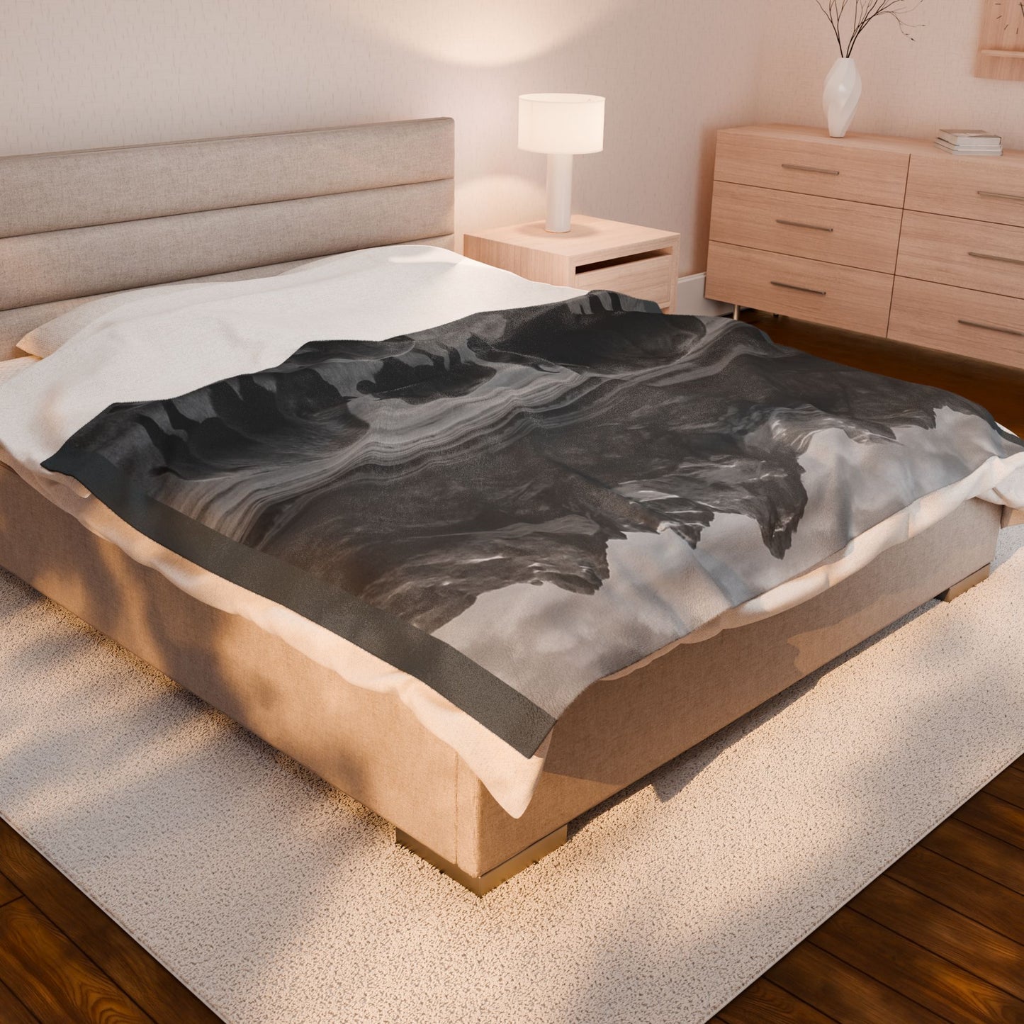 Bison Herd Mountain Landscape Blanket | Velveteen Plush Blanket