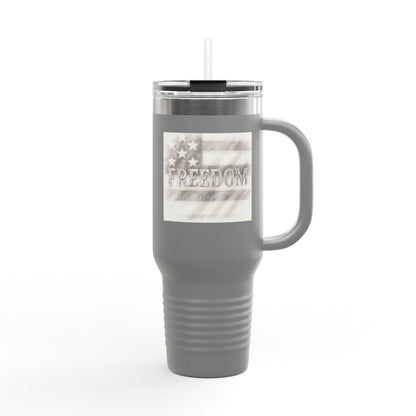 Freedom Flag Travel Mug  Patriotic American Tumbler With Handle