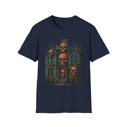 Haunted Skull Mansion T Shirt Gothic Horror House Halloween Tee Unisex Soft style T Shirt
