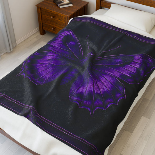 Purple Butterfly Blanket Black Throw Gothic Boho Cozy Decor Velveteen Plush Blanket