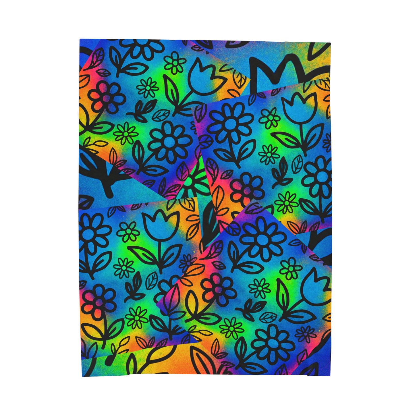 Rainbow Floral Plush Blanket | Colorful Cozy Soft Throw