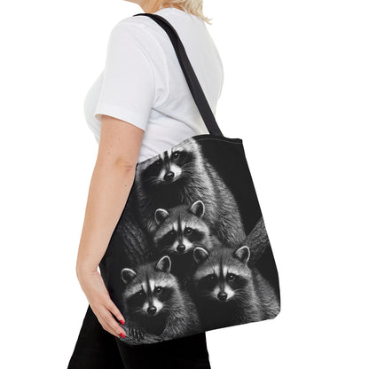Raccoon Family Tote Bag | Black & White Wildlife Aesthetic
