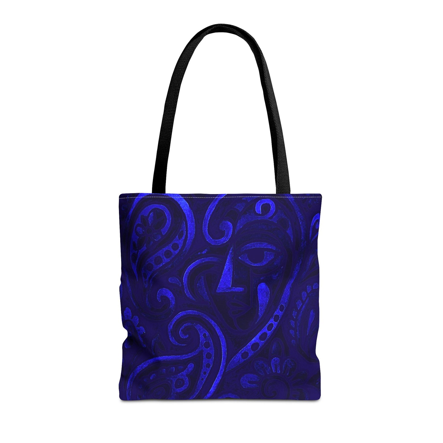 Blue Abstract Face Paisley Tote Bag | All-Over Print