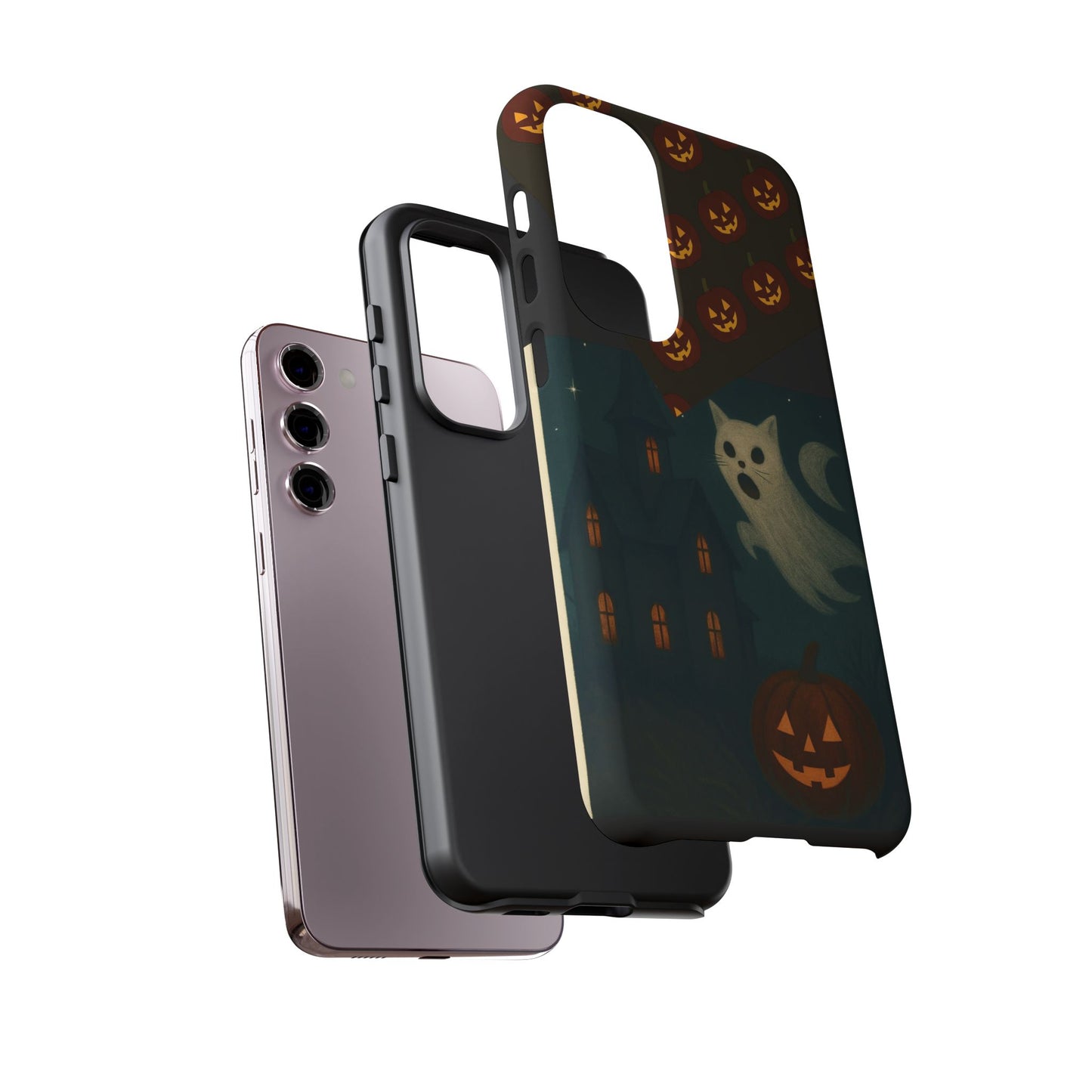 Phone Case, Halloween Haunted House Cat Ghost  iPhone 16, 15, 14, Pixel 8, 6 Samsung Galaxy 25, 24, 23