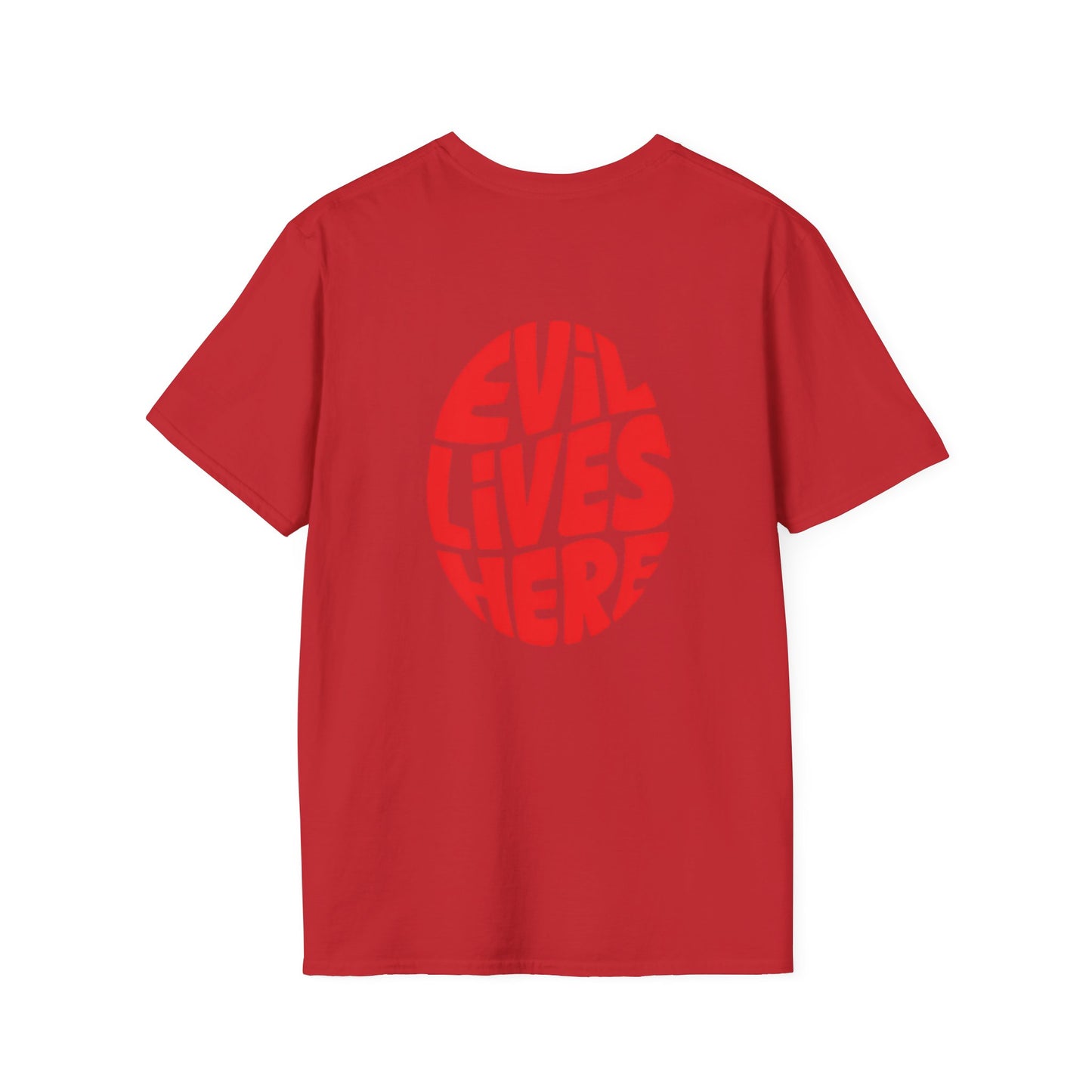 Evil Lives Here Halloween T-shirt, Spooky Retro Style, Mens