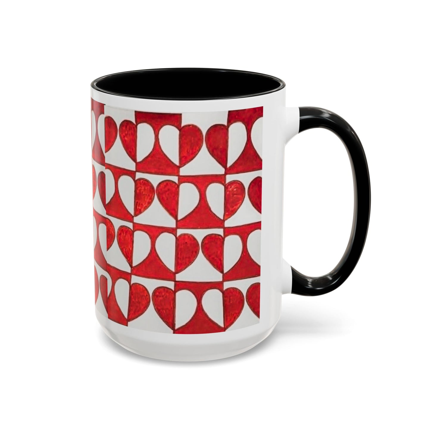 Red Heart Pattern Accent Coffee Mug | Checkerboard Valentine Ceramic Mug