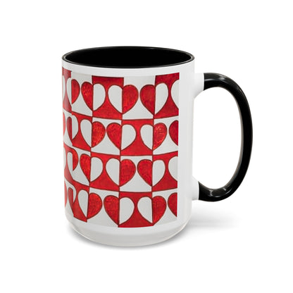 Red Heart Pattern Accent Coffee Mug | Checkerboard Valentine Ceramic Mug