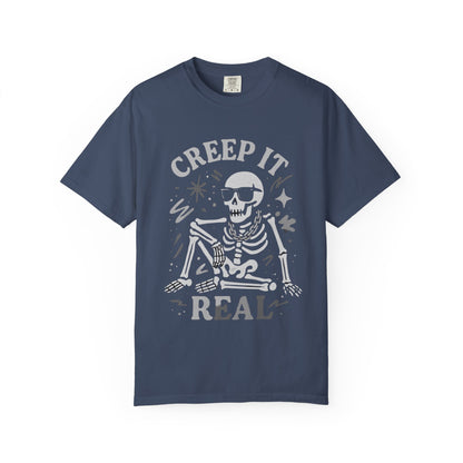 Creep It Real Skeleton T Shirt Funny Urban Halloween Graphic Tee Unisex Black Spooky T Shirt Unisex Garment Dyed  Tshirt Men Women